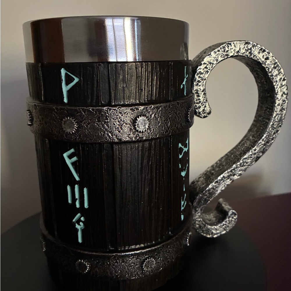 Black and Silver Viking Mug with Runes